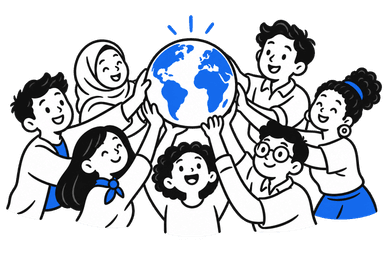 People working together around a globe