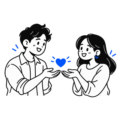Two people sharing a blue heart