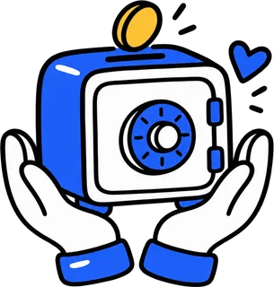 Caring hands holding a blue community safe